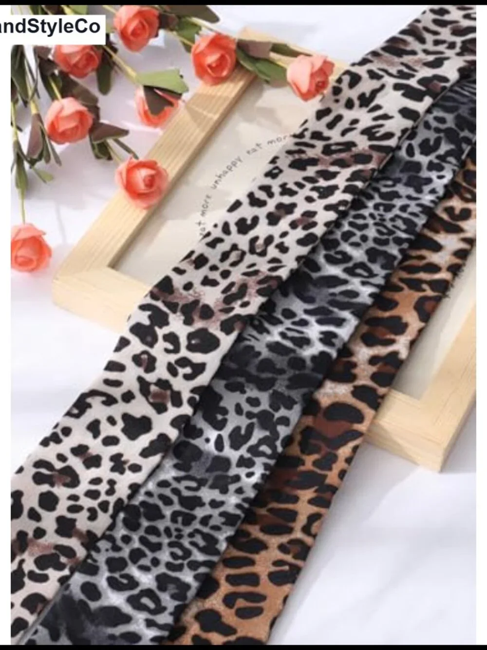3 Pack Leopard Fashion Scarf Long Skinny Satin Headband Neck Scarf for Women